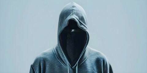 The Symbolism of a Hoodie and Mask in Hacking and Cybersecurity. Concept Cybersecurity, Hacking, Hoodie Symbolism, Mask Imagery, Online Security