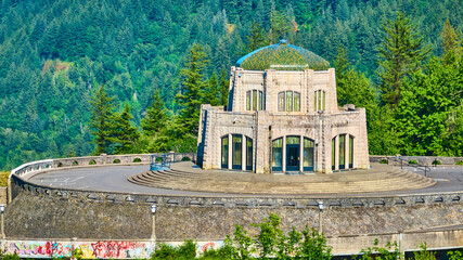 Fototapeta premium Aerial View of Vista House at Crown Point in Columbia Gorge