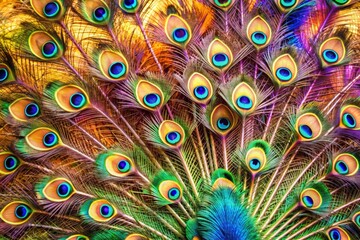 Peacock showing off its beautiful bright feathers