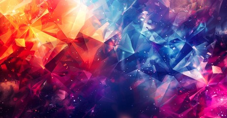 Fototapeta premium A vibrant, abstract composition bursts with a kaleidoscope of colors, showcasing sharp, geometric shapes and a mesmerizing interplay of light and shadow.