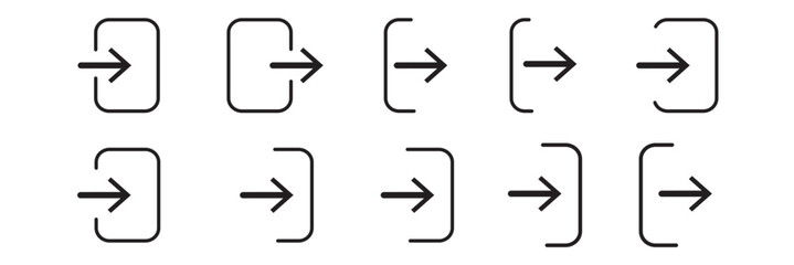 login icon. join membership vector icon set. inside entry approach collection. account access sign. indoor outdoor or doorway symbol.