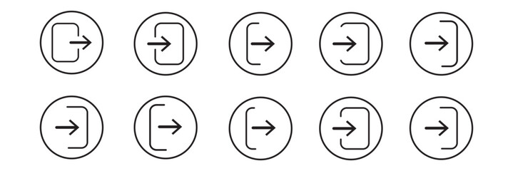 arrow Login account icon - Enter symbol, log in icon button - arrow and door icon entry symbols in filled, thin line, outline and stroke style for apps and website