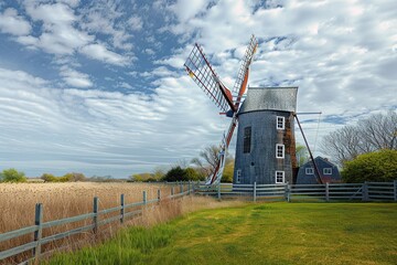 Fototapeta premium Beautiful windmill in a scenic countryside landscape