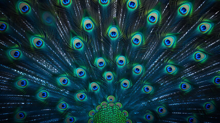 Obraz premium Peacock feathers teal green blue vibrant nature wildlife beauty serenity. 