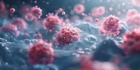 Visualizing the Tumor Microenvironment Cancer Cells, T Cells, Nanoparticles, and Vessels in 3D. Concept 3D Visualization, Tumor Microenvironment, Cancer Cells, T Cells, Nanoparticles