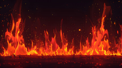 Flames burning brightly against a dark backdrop.