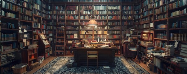 Timeless bookstore filled with shelves of old books, 4K hyperrealistic photo