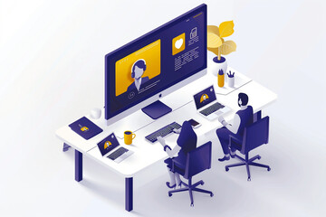 Video Conference - Graphic, Isometric, Business, Technology, Vector, Isolated, 3D, White Background