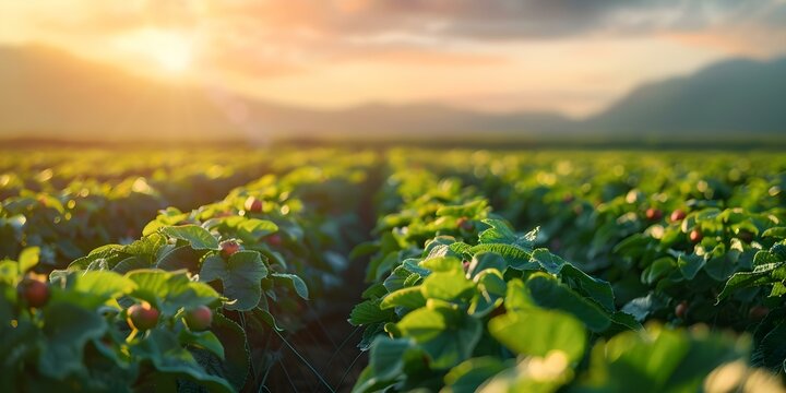 Vibrant Beauty of Agriculture Sunrise Glow at Monk Fruit Farm. Concept Agriculture, Sunrise, Monk Fruit Farm, Vibrant Beauty, Glow