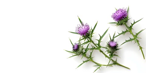 Milk Thistle Plant Isolated on White Background for Liver Health. Concept Botanical Illustration, Liver Support, Herbal Medicine, Health Supplement, White Background