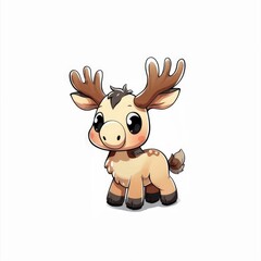  Cute moose with antlers, sticker, cartoon drawing, simple, character, kawaii, simple, background