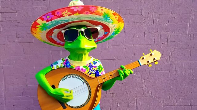 Frog Playing Guitar in Sombrero Generative AI