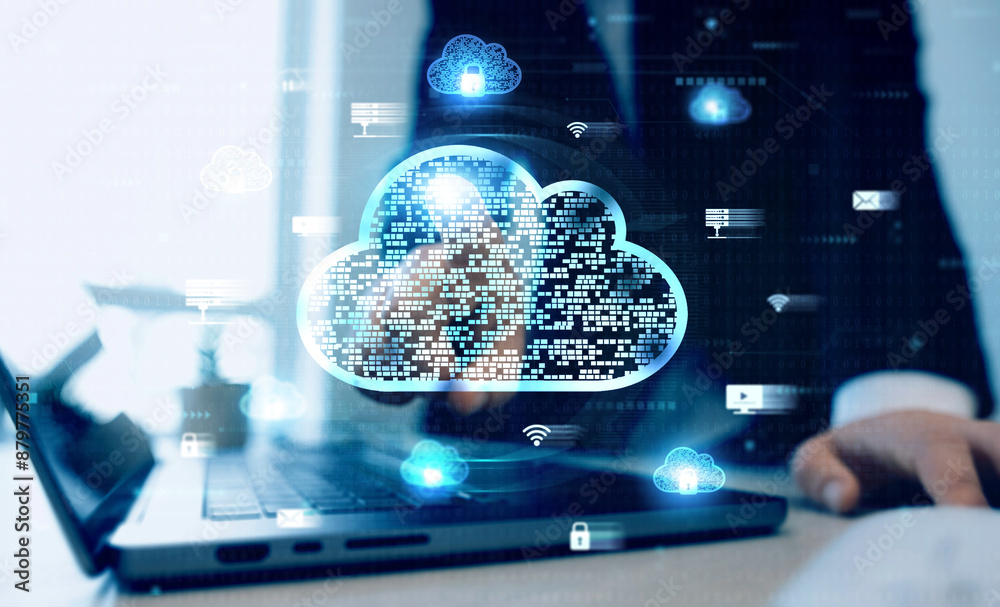 Poster cloud technology, backup and data storage.edge technology.cloud technology computing network. networ