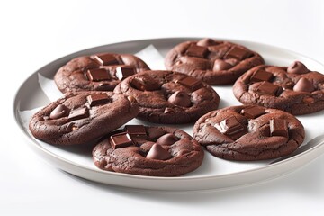 Obraz premium Tempting Double Chocolate Chip Cookies With Melty Chocolate Chips