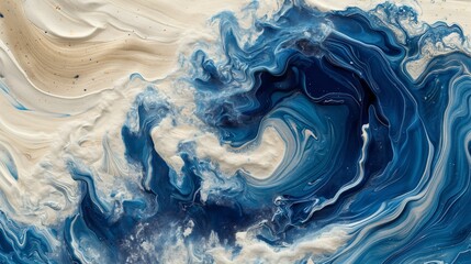 Obraz premium An abstract ocean wave in swirling blue and white capturing the dynamic energy of the sea with fluid patterns and artistic expression