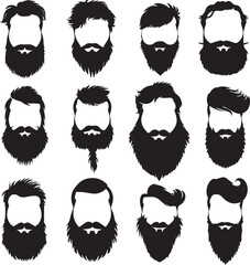 Set of beard and mustache silhouette on white background