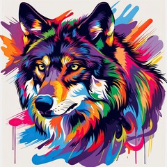colorful drawing of a wolf in graffiti style 