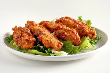 Fototapeta premium Golden-Brown Crusted Spicy Chicken with Buttermilk Dressing and Fresh Greens