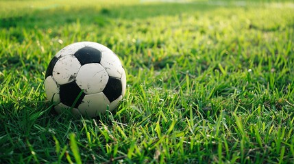 A slightly worn soccer ball sits on a sunlit field, radiating a sense of determination and nostalgia, ready for another round of play and athletic engagement.