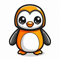 Obraz premium cute penguin and snowflake logo sticker, Sticker, outline, vector, winter, simple, black, white, kawaii
