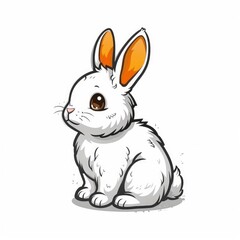 Obraz premium cute rabbit and egg logo sticker, Sticker, outline, vector, spring, simple, white, pastel, kawaii