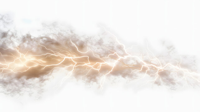 The effect of lightning and lighting, symbol of natural strength or magic, light and shine, abstract, zippers, thunderstorm and lightning, electricity and explosion illustration, isolated on white