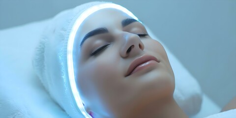 Woman receiving LED light therapy for anti-aging at a spa. Concept LED Light Therapy, Anti-Aging Treatment, Spa Experience