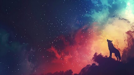 Fototapeta premium Colorful galaxy and wolf illustration