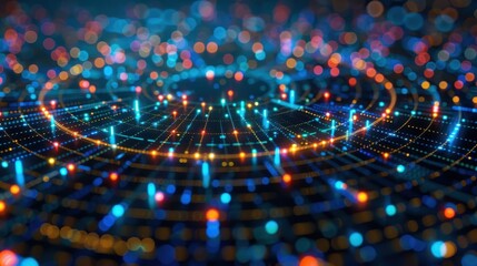 Abstract digital background with glowing lights and vibrant colors. Concept of technology, data visualization, and futuristic design.