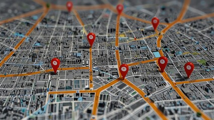 Obraz premium Map navigation tool to help you locate important places in the city. With GPS tracking, find directions and explore city landmarks effortlessly.