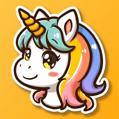  cute unicorn and rainbow logo sticker, Sticker, outline, vector, fantasy, simple, purple, pink, kawaii