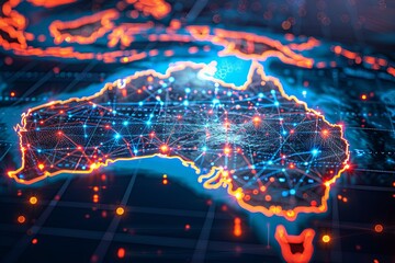 Fototapeta premium Digital map of Australia network and connectivity created with Generative AI