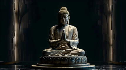 Buddha statue set against a black background, creating a serene and spiritual atmosphere, perfect for meditation spaces, religious events, or as decorative art.