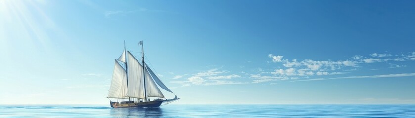 Fototapeta premium Nautical sailboat sailing through a clear blue sky, realistic and highly detailed image