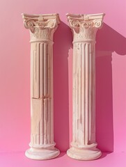 Obraz premium Two Ancient Greek or Roman Columns on pink background