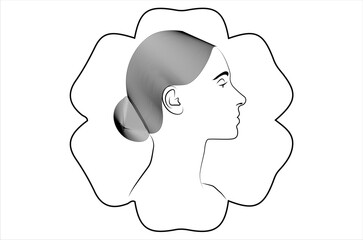 Woman face line art inside a flower isolated on white background - vector illustration