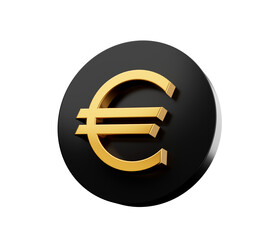 Euro EUR golden symbol on black icon. 3d illustration.
