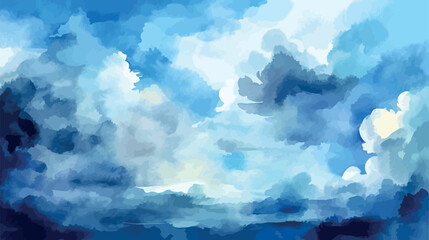 Experience the beauty of a watercolor painting showing an abstract blue sky with fluffy clouds