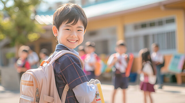 Happy Schoolboy with Backpack Smiling on a Sunny School Day