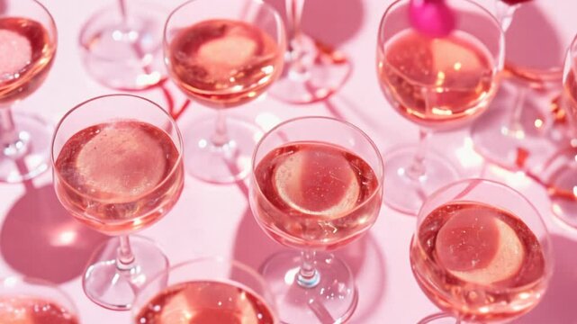 summer party with rose wine in glasses
