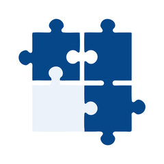 Fototapeta premium Flat design puzzle pieces icon, blue and white, teamwork and problem-solving concept