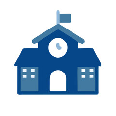 Flat design school building icon, blue tones, education and institution concept