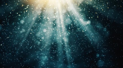 magical light particles cascading from the sky, ethereal rays with mystical bokeh effect background