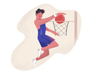 A man in a blue uniform is playing basketball