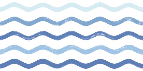 Seamless Wave Pattern, Hand drawn water sea vector background. Wavy beach print, curly grunge paint lines, watercolor