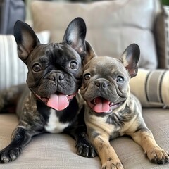 Fototapeta premium French bulldogs, puppy and dog mom