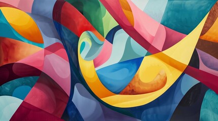 Fototapeta premium The modern art piece uses bold colors, dynamic shapes, and striking contrasts for a captivating visual.
