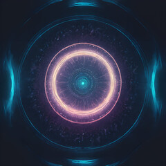 Obraz premium Glowing Fractal Mandala with Neon Concentric Circles