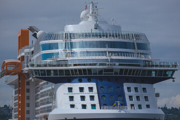 Modern Celebrity family cruiseships cruise ship ocean liners in port of Seattle, Washington State...