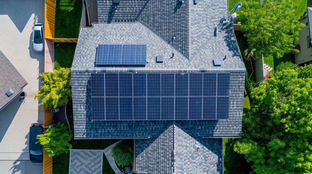 Solarpanel auf Hausdach. Solarenergie im Einfamilienhaus